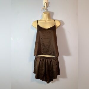 Express Brown satin Sleepwear Set cami tank fly away back size medium